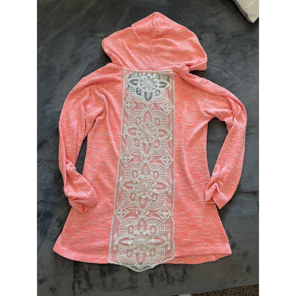 Miss Chievous Light Sweater Women's‎ Size Small Bright Pink Hooded Pullover Boho